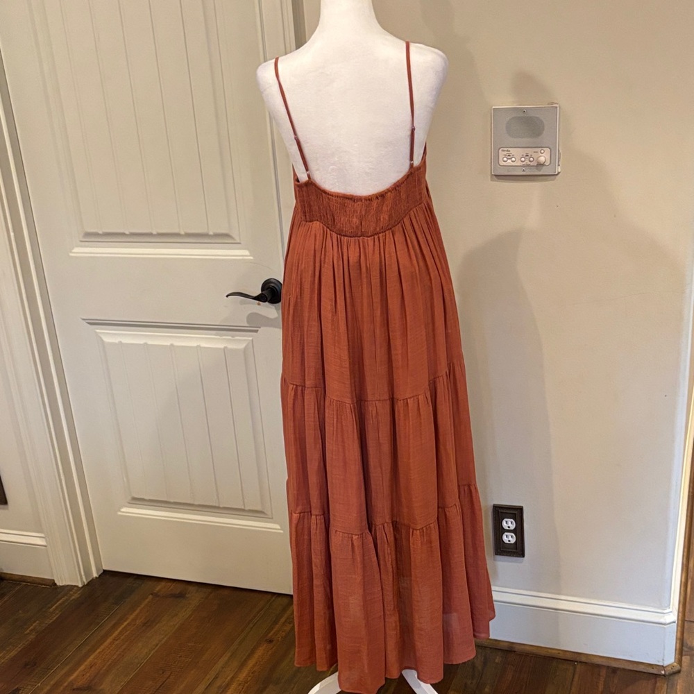 Rust Tiered Maxi Dress with Spaghetti Straps - Picture 3 of 5